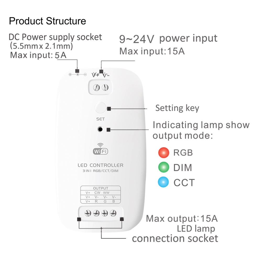 DC9V-24V RGB CCT DIMMER 3 IN 1 30-50 Meters Control Distance WIFI SMART APP LED STRIP LIGHT CONTROLLER WORK WITH AMAZON ECHO ALEXA DC9V-24V RGB CCT DIMMER 3 IN 1 30-50 Meters Control Distance WIFI SMART APP LED STRIP LIGHT CONTROLLER WORK WITH AMAZON ECHO ALEXA